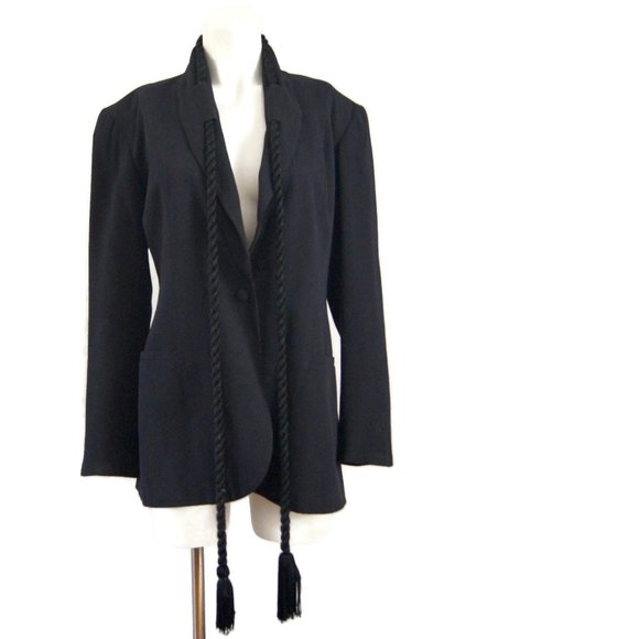 Vintage Nora M Black Rayon Wool Single Button Blazer Size 6Made in USA